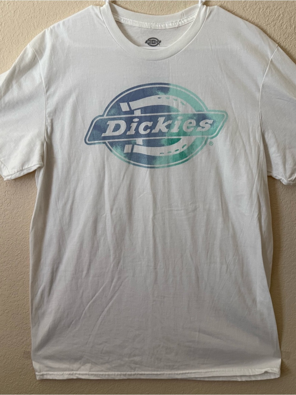 Dickies Men's White Graphic Logo T-Shirt L Cotton Knit Crew Neck Short Sleeve